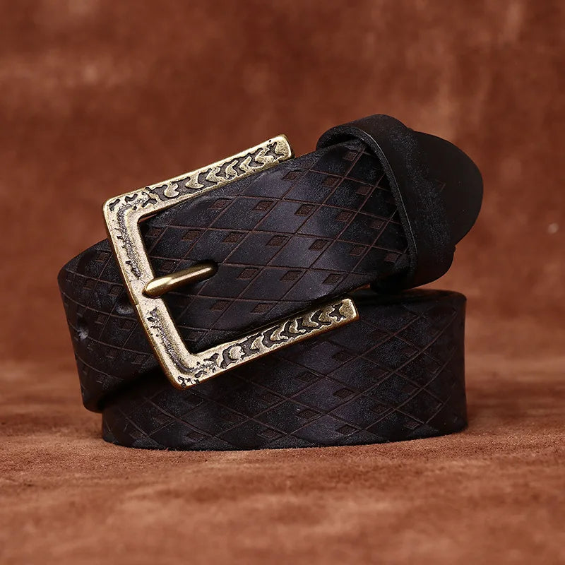 Genuine Leather Belt for Men - 3.8cm Thick, Brass Buckle