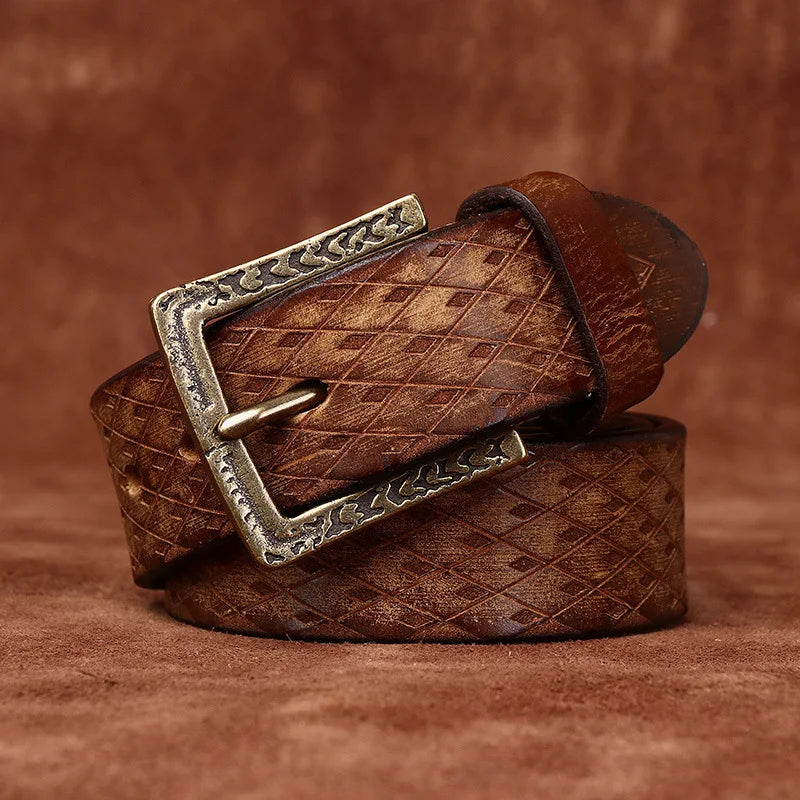 Genuine Leather Belt for Men - 3.8cm Thick, Brass Buckle