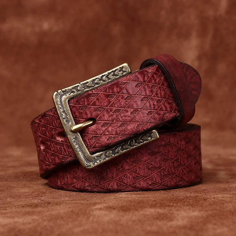 Genuine Leather Belt for Men - 3.8cm Thick, Brass Buckle