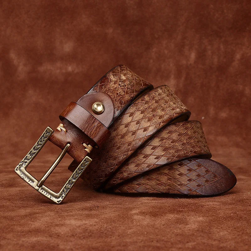 Genuine Leather Belt for Men - 3.8cm Thick, Brass Buckle
