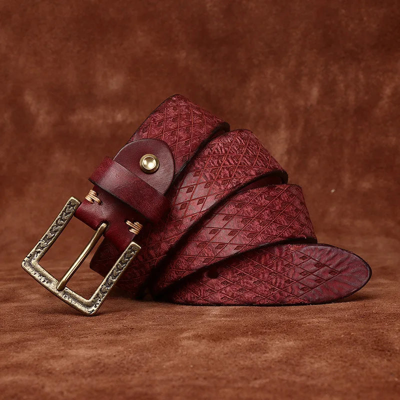Genuine Leather Belt for Men - 3.8cm Thick, Brass Buckle