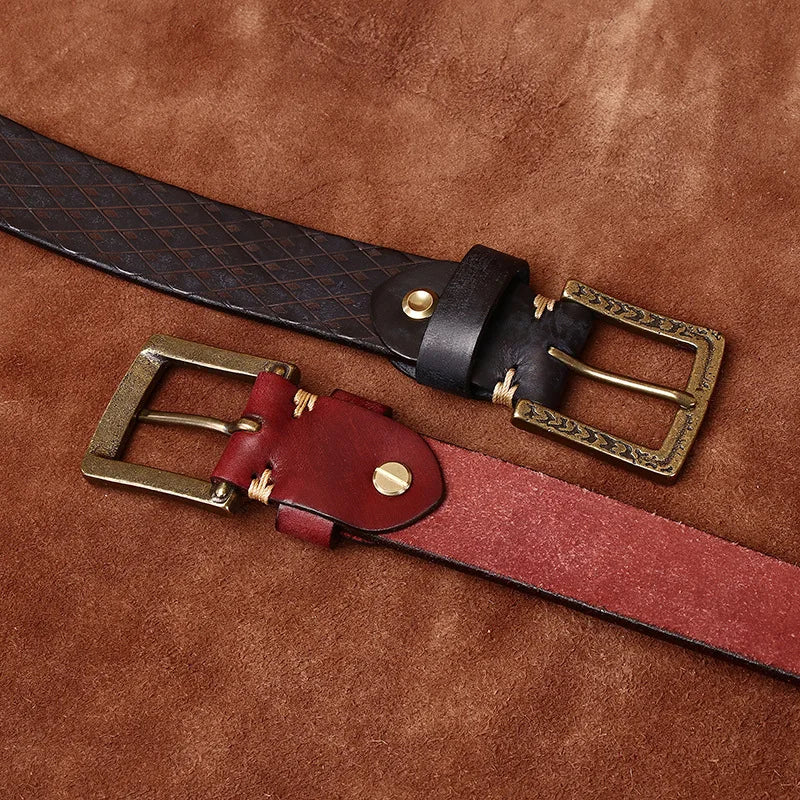 Genuine Leather Belt for Men - 3.8cm Thick, Brass Buckle