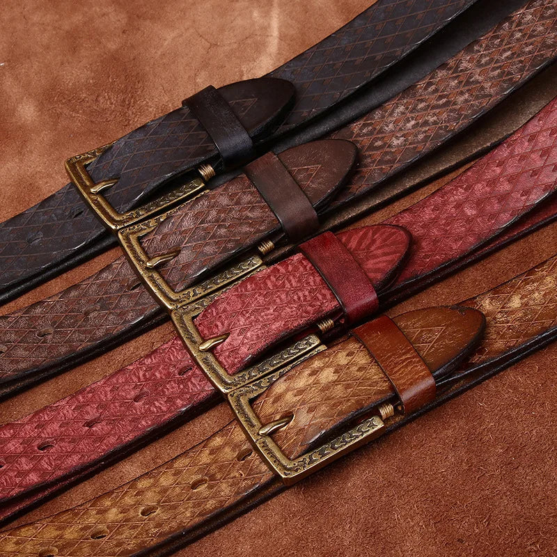 Genuine Leather Belt for Men - 3.8cm Thick, Brass Buckle